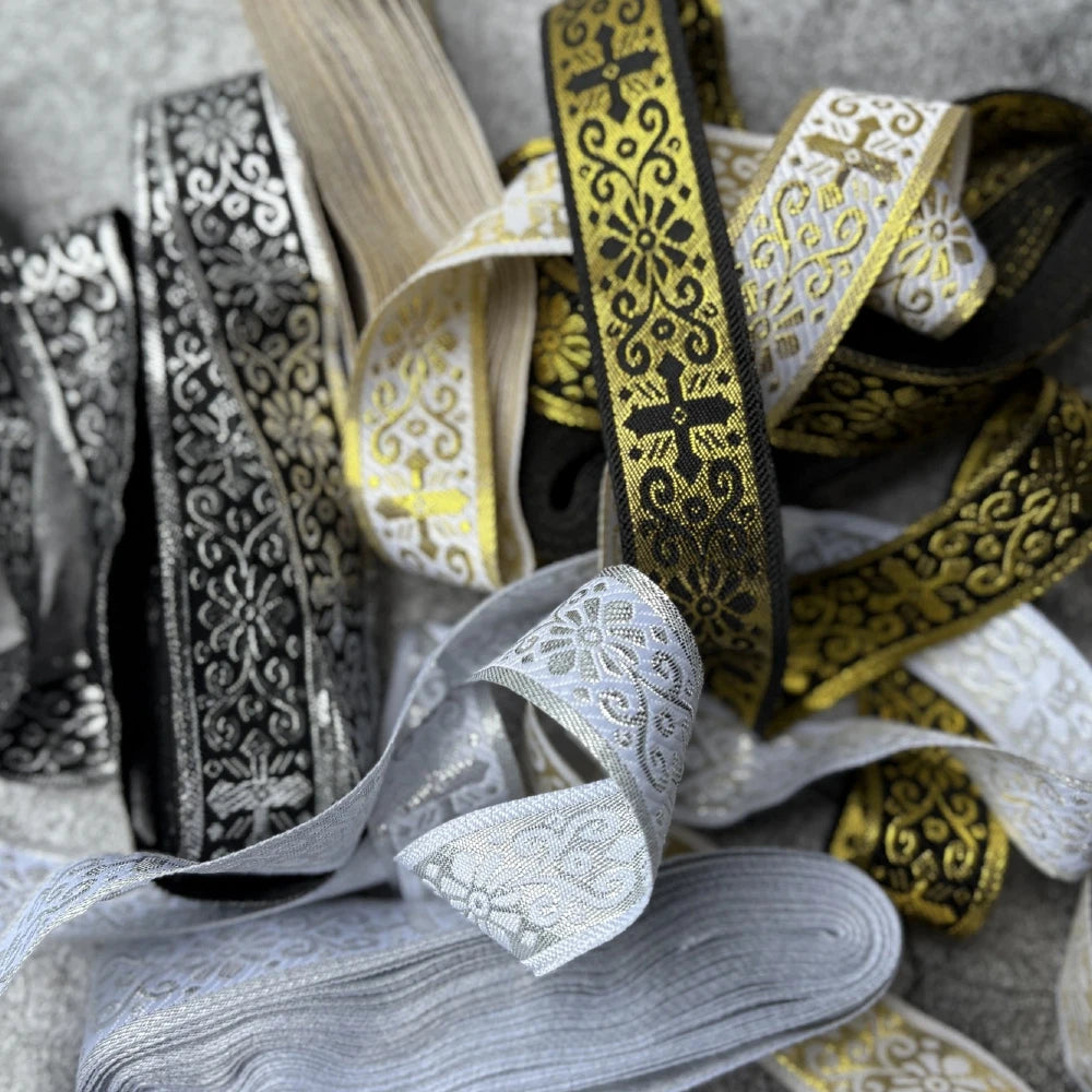 7 Meters 1 Inch 25MM Gold Color Silver Color Vintage Ethnic Embroidery Ribbon Boho Lace Trim DIY Clothes Bag Embroidereds Fabric