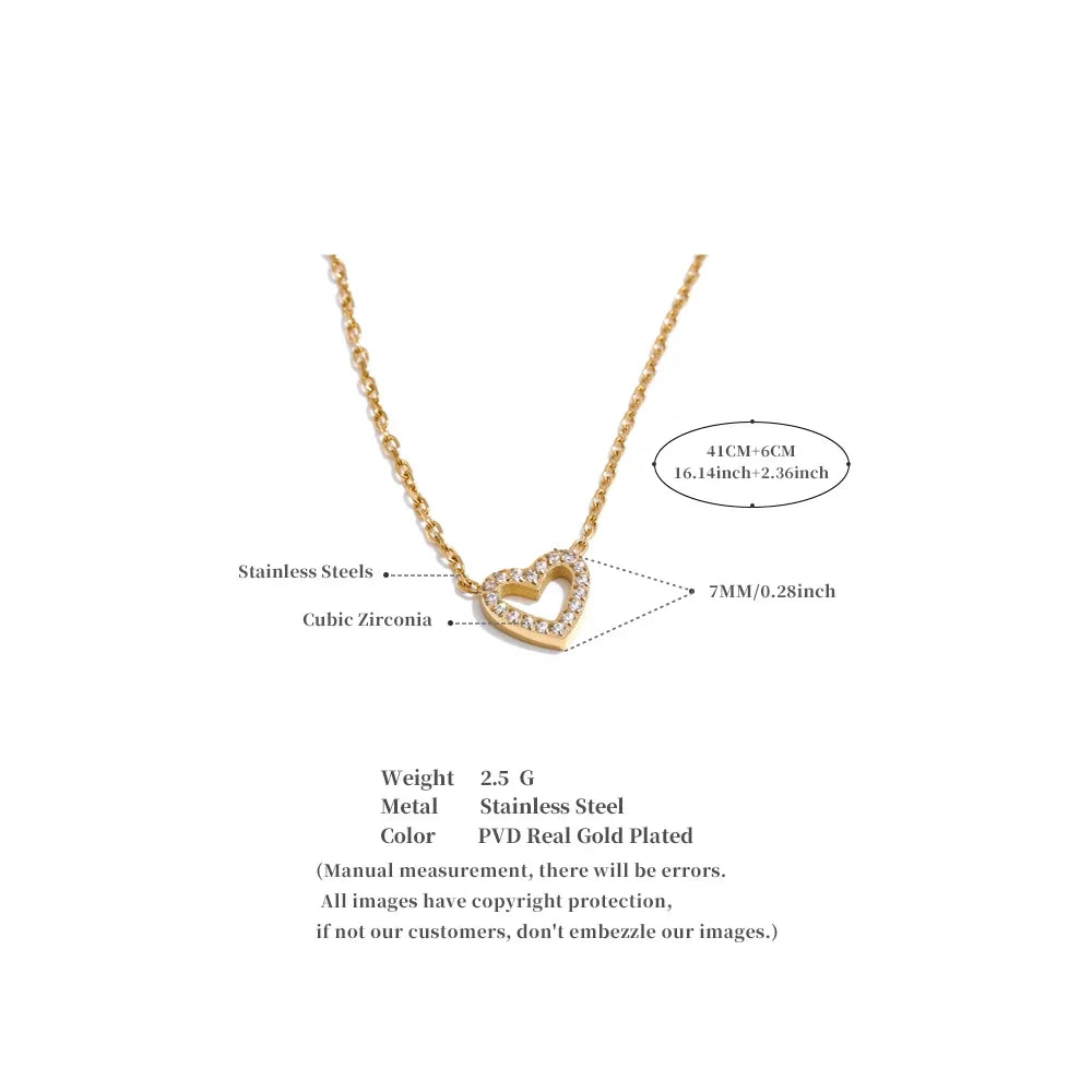Yhpup Korean Style Shiny Cubic Zirconia CNC Hollow Heart Love Necklace Pendant Delicate Fashion Jewelry Valentine's Day Gift