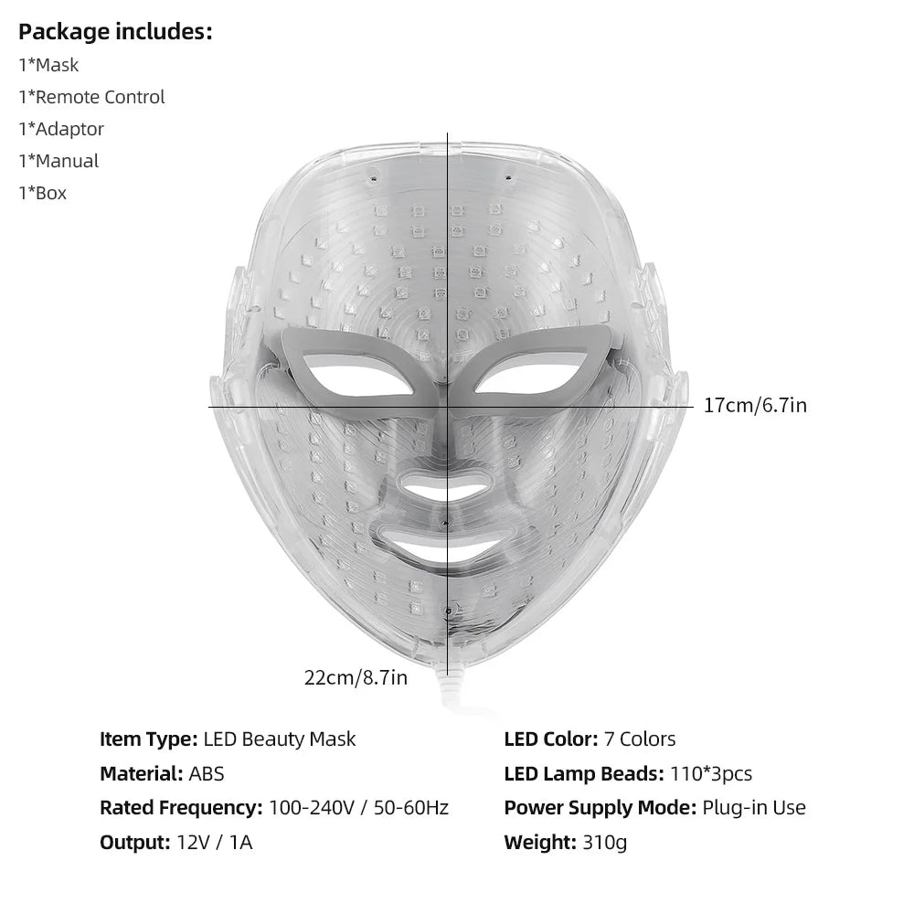 LED Face Mask 7 Colors LED Photon Facial Mask Skin Rejuvenation Face Beauty Mask