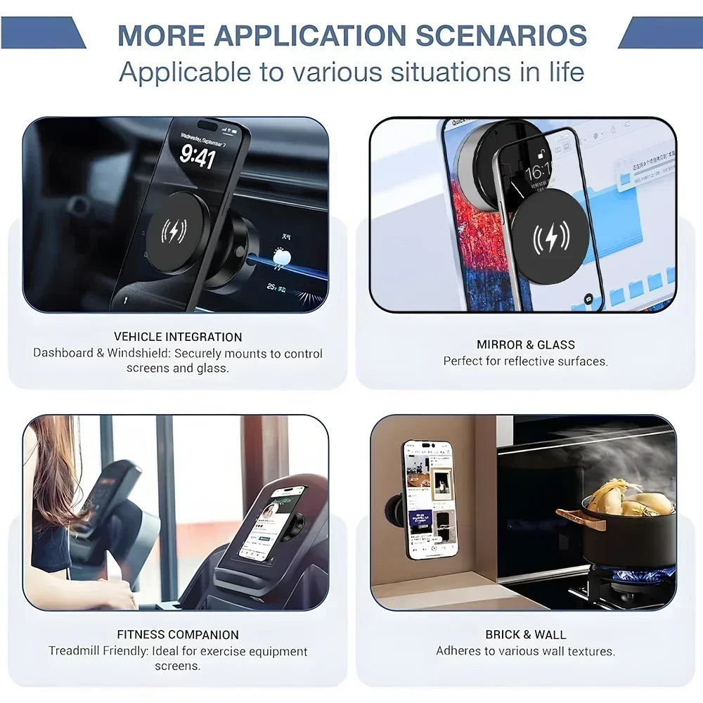 Car Center Console Wireless Charger Magnetic Vacuum Suction Cup Phone Holder for Magsafe iPhone 16 15 14 13 Fast Charging Stand