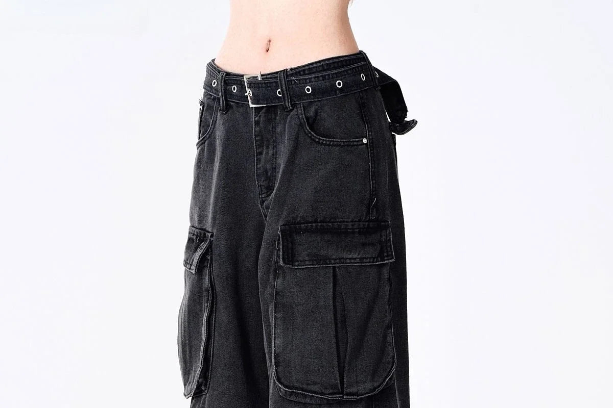 Women Y2K Japanese Streetwear Design Cargo Pants Denim Pants Long