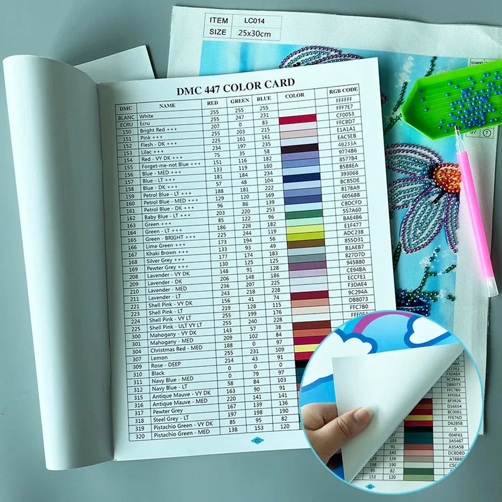 5D Diamond Painting Tools Series 447 DMC Diamond Color Card Book, Rhinestone Color Identification Card HD Printing DIY Handcraft
