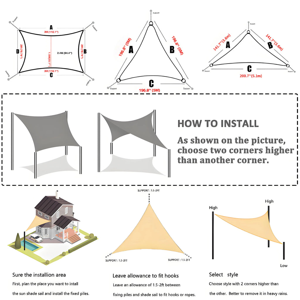 Waterproof Sun Shade Sail Square Rectangle Triangle Garden Canopy UV Block Pool Shade Cloth Sun Shelter Camping Hiking Tents