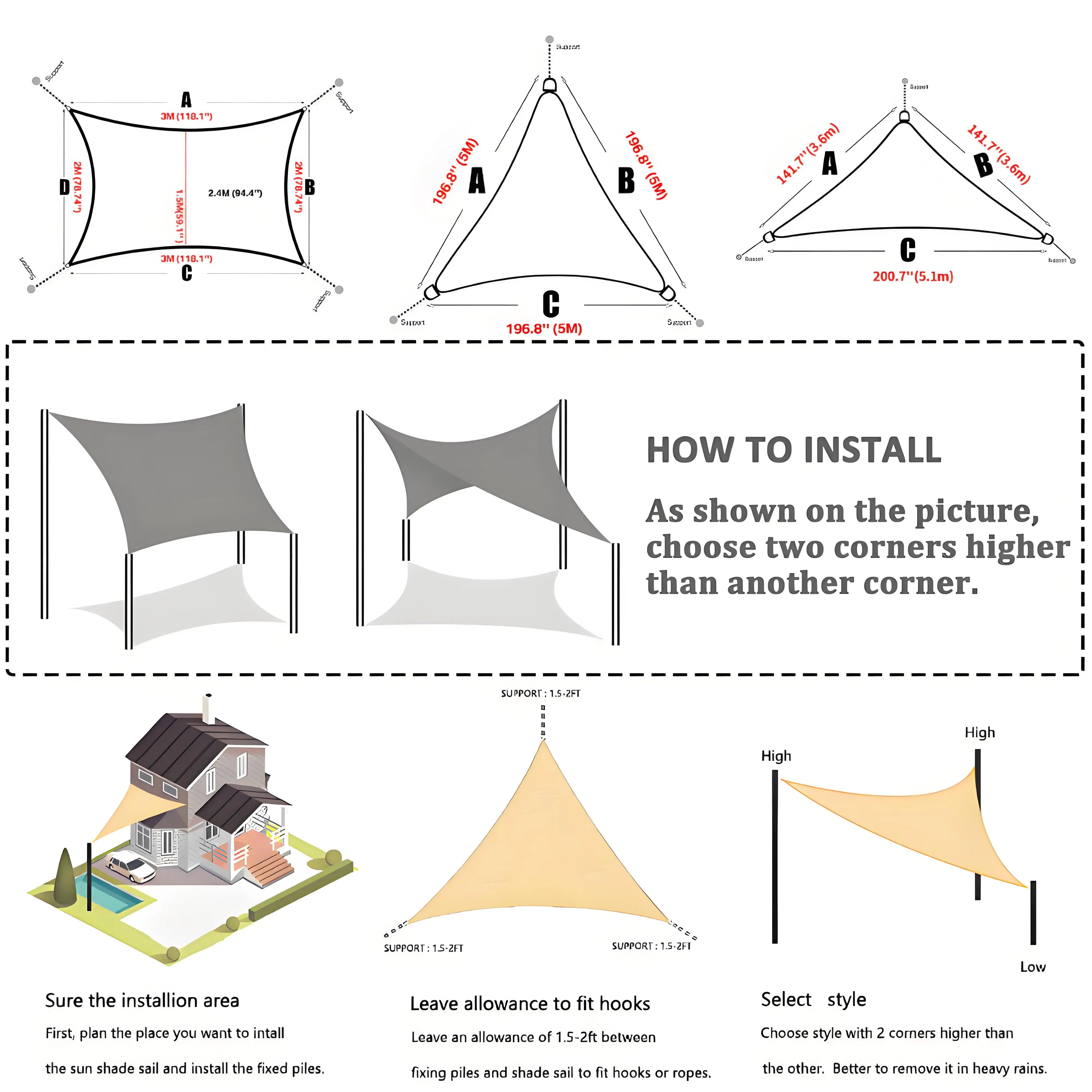 Waterproof Sun Shade Sail Square Rectangle Triangle Garden Canopy UV Block Pool Shade Cloth Sun Shelter Camping Hiking Tents