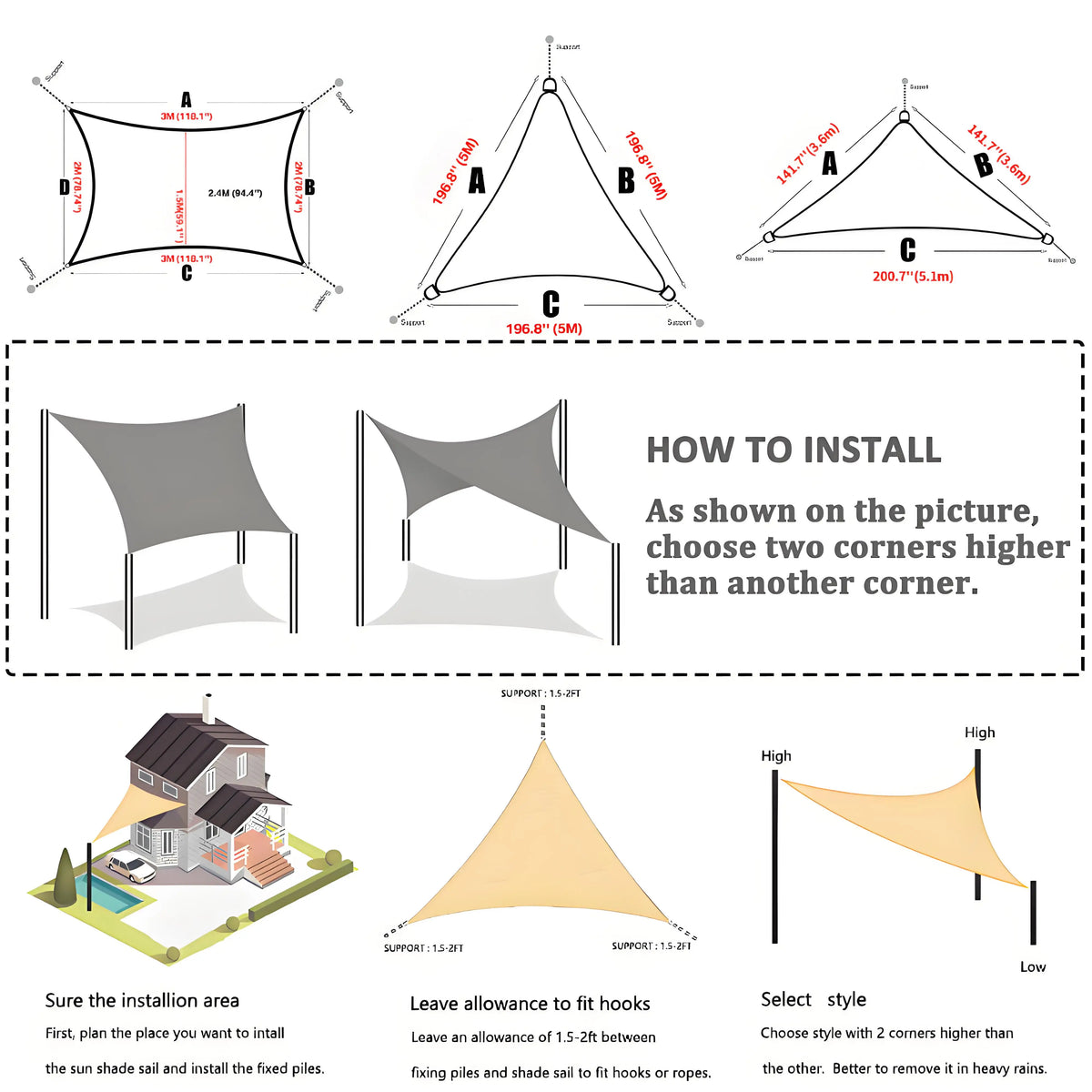 Waterproof Sun Shade Sail Square Rectangle Triangle Garden Canopy UV Block Pool Shade Cloth Sun Shelter Camping Hiking Tents