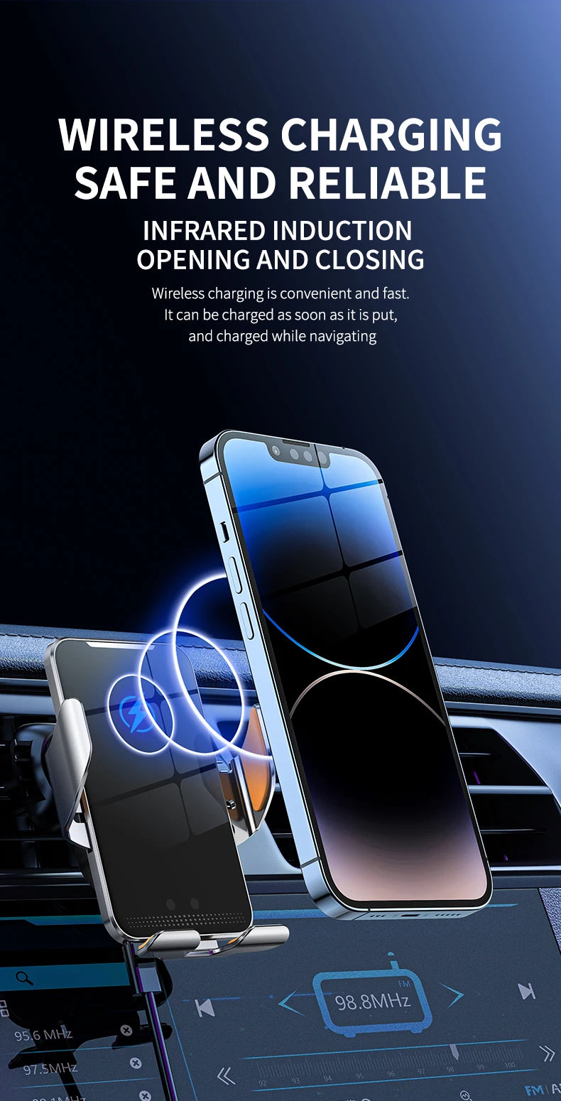 Car Wireless Charger Magnetic Auto Car Mount Phone Holder For iPhone 17 16 15 14 13 12 Samsung Infrared Induction Fast Charging