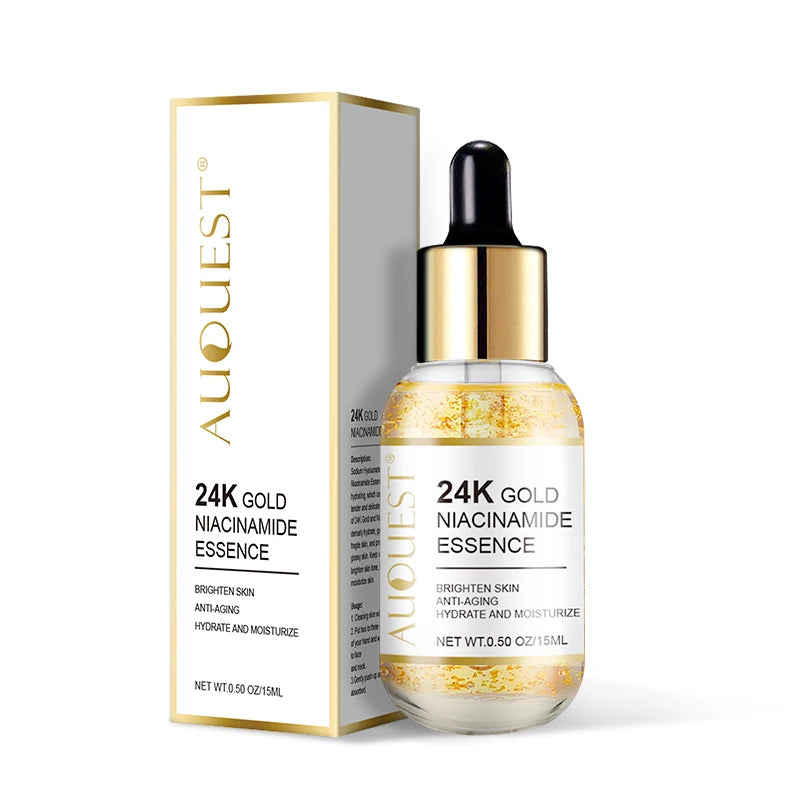AUQUEST Niacinamide Face Serum Whitening Dark Spot Remover 24K Gold Serum Hyaluronic Acid Anit-Wrinkle Facial Serum Skin Care