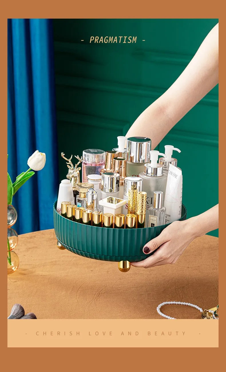 360 Degree Rotating Makeup Organizer Desktop Storage Box For Perfume Lipstick Skin Care Products Cosmetic Fruit Seasoning Holder