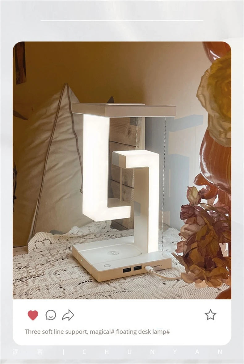INS LED Night Light Anti-Gravity Physics Balance Suspension Table Desk Lamp Phone Wireless Charger Home Decor Bedside Lighting