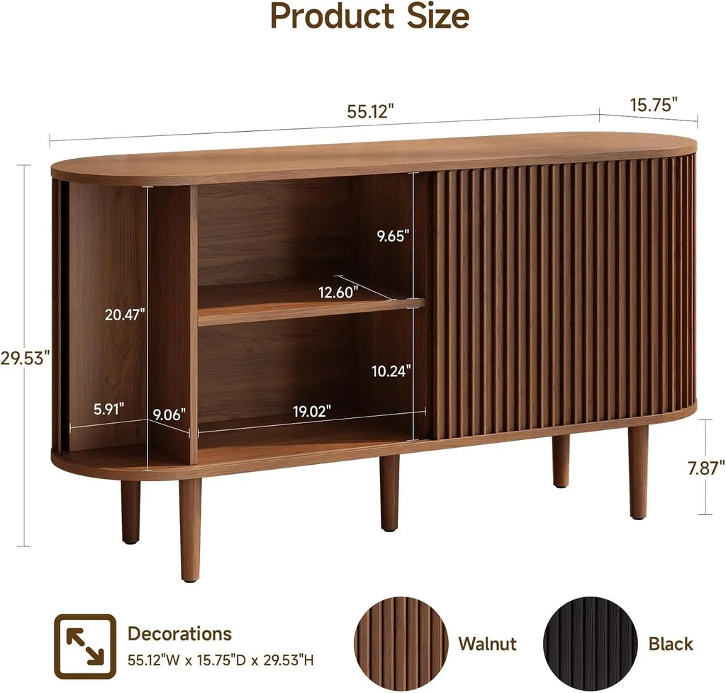 55" Sideboard Cabinet Buffet Storage - Mid-Century Modern Coffee