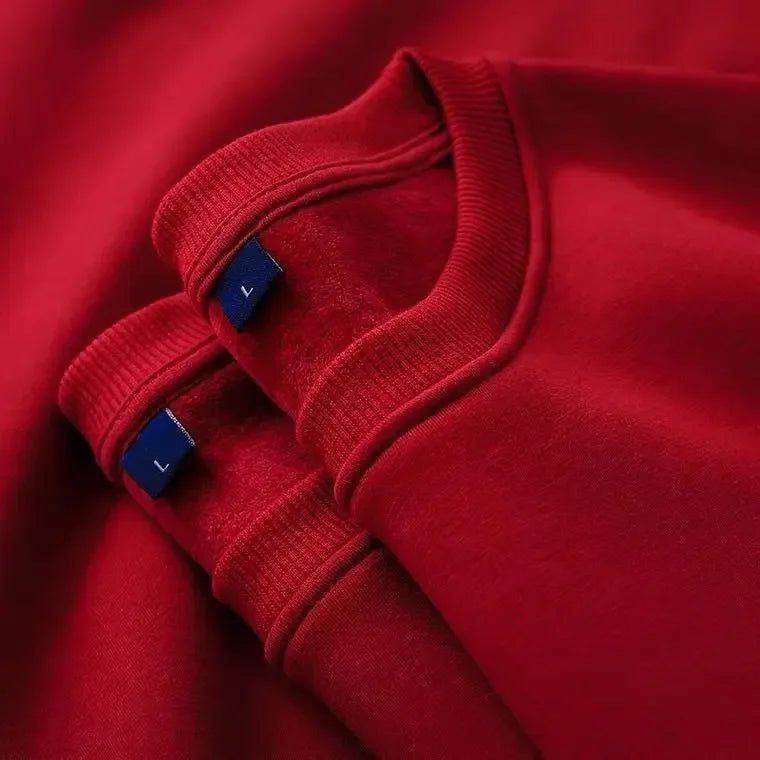 600G Pure Cotton Plush Thickened Sweatshirt Thin Plush Heavyweight Solid Round Neck Sweater Autumn Winter Warm Sweater