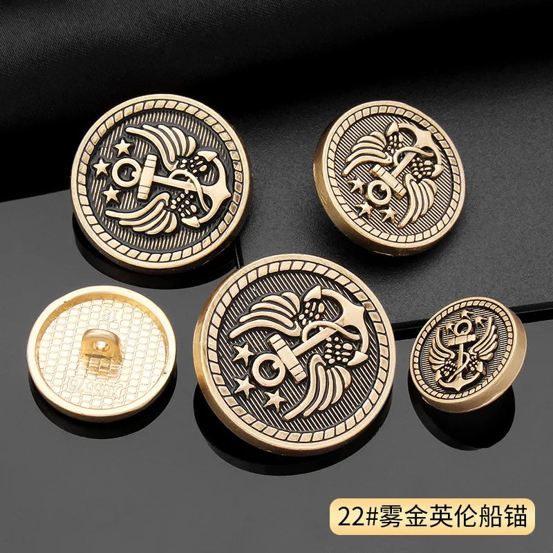 Vintage Gold Black Round Metal Shank Buttons for Diy Craft Handmade Clothing Coat Suit Sweater Scrapbooking Sewing Supplies