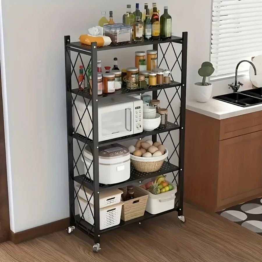 3/4/5-layer Heavy-duty Foldable Metal Storage Rack With Wheels For