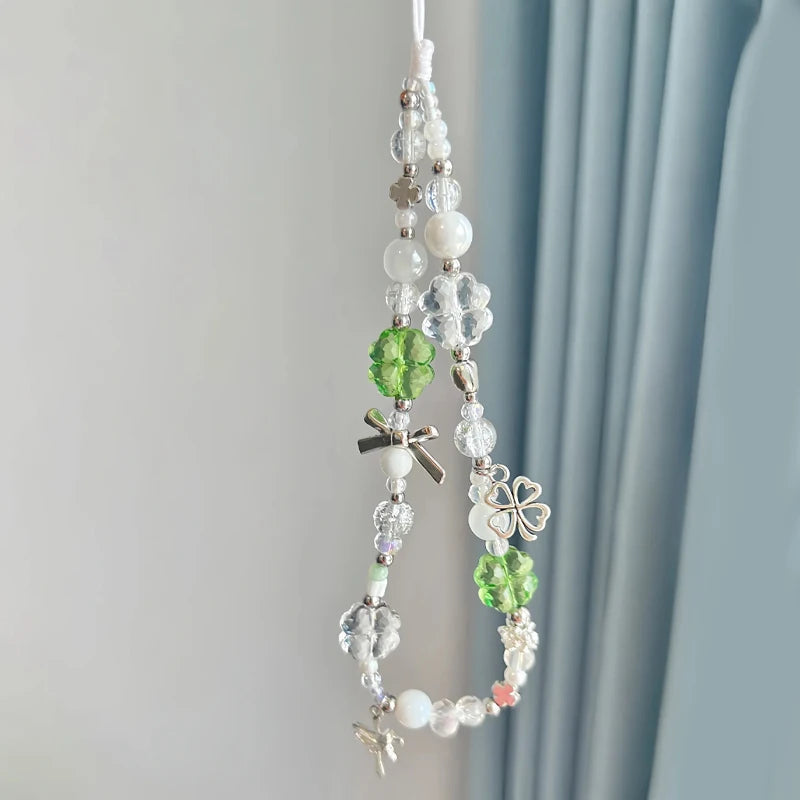 Lucky Clover Beaded Phone Charm Keychain