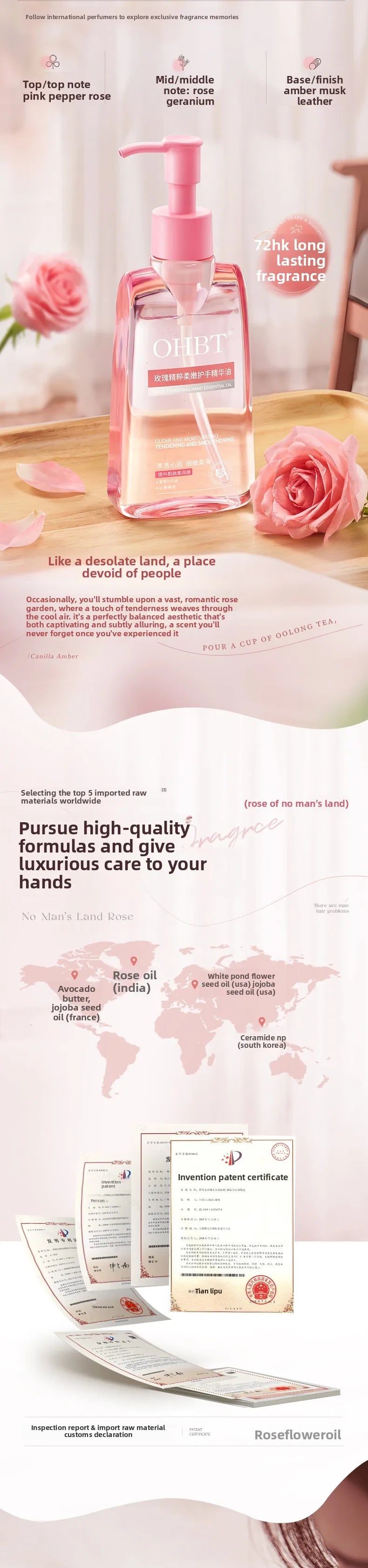 OHBT Moisturing Hand Care Oil, 150ml Rosehip Oil  Smooth Skin Care Essence, Whitening Nourish Hand Care Water