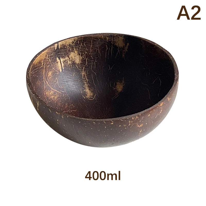 Kitchen Natural Coconut Bowl Set Wooden Salad Ramen Wood Spoon Coco Smoothie Tableware