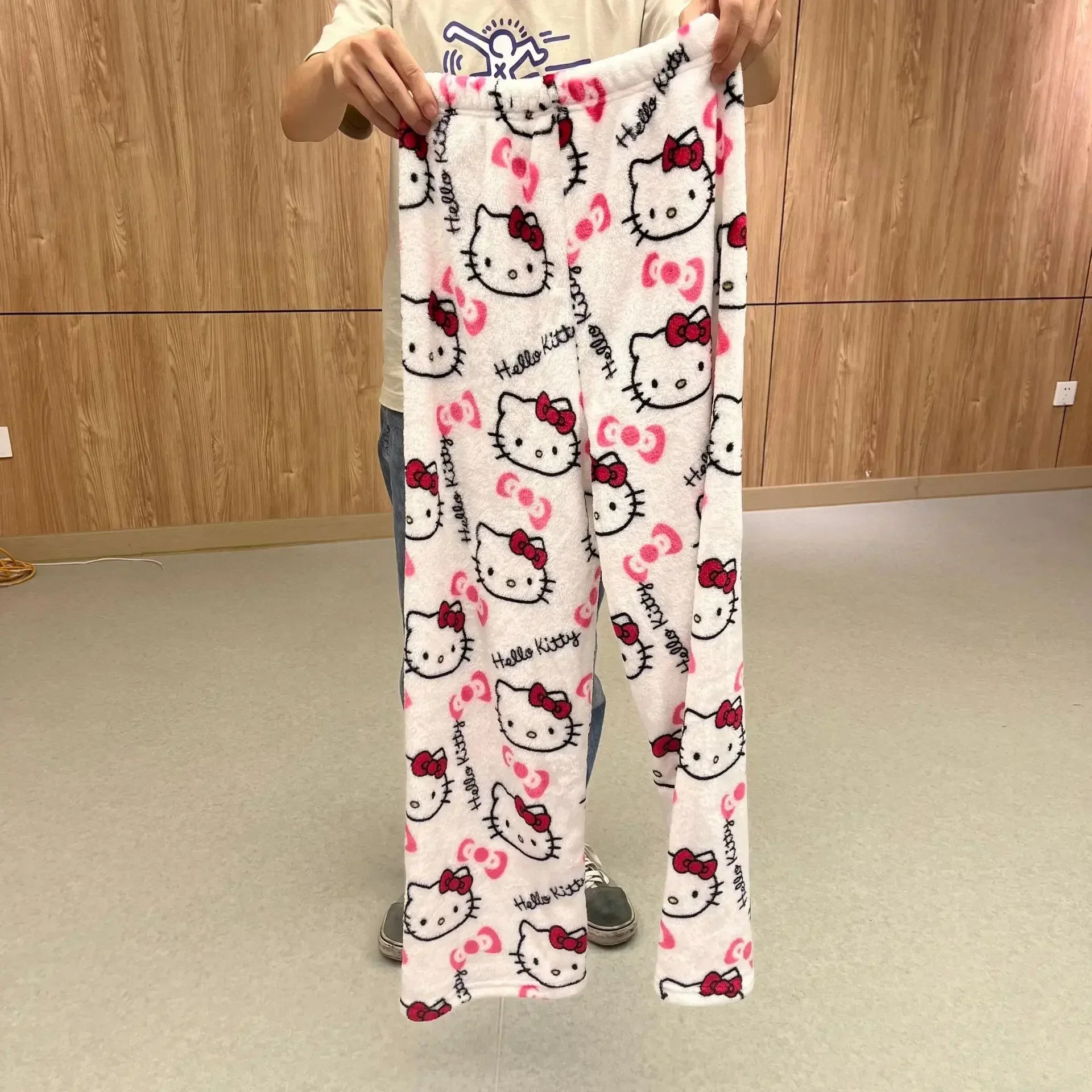Hello Kitty Pajamas Halloween Flannel Fashion Trouserswomen Kawaii Woolen Anime Cartoon Casual Home Pants Autumn