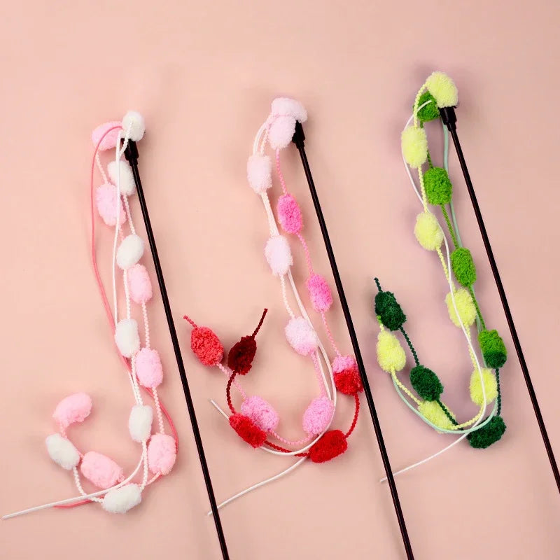 Cat Tassel Toy Plush Balls Cat Teaser Wand Cat Interactive Toys Funny Bell Ribbon PoleTeaser Wand Pet Supplies  Accessory