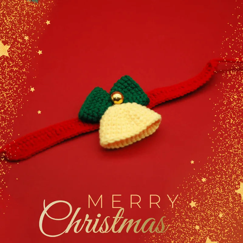Christmas Knitted Pet Collar Adjustable Knitted Christmas Collar with Bell, Handmade Holiday Gift for Dogs and Cats
