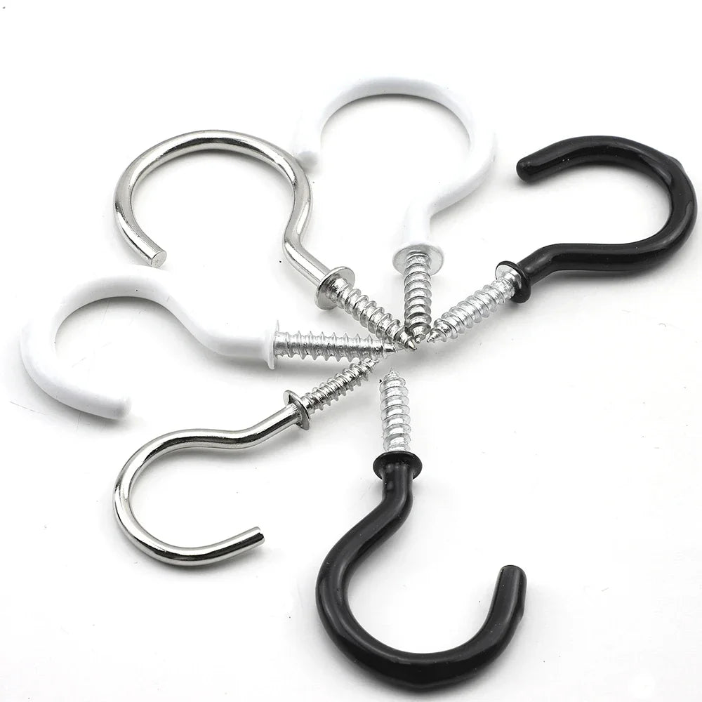 JUIDINTO 10-30pcs Cup Hook Screws 1/2"-2" Screw-in Hook Ceiling Tapping Screw Hook Carbon Steel for Kitchen Hanging