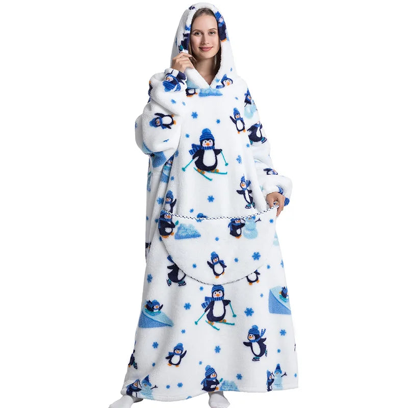 Winter Hoodies Sweatshirt Women Men Pullover Fleece Giant TV Oversized Blanket with Long Flannel Sleeves