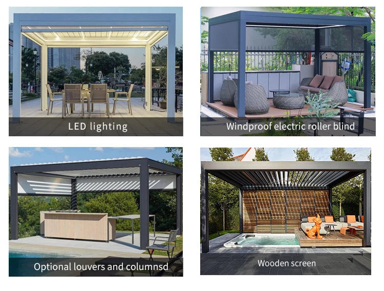 Outdoor Aluminum Pergola Gazebo – Adjustable Roof Pavilion for Garden or Terrace