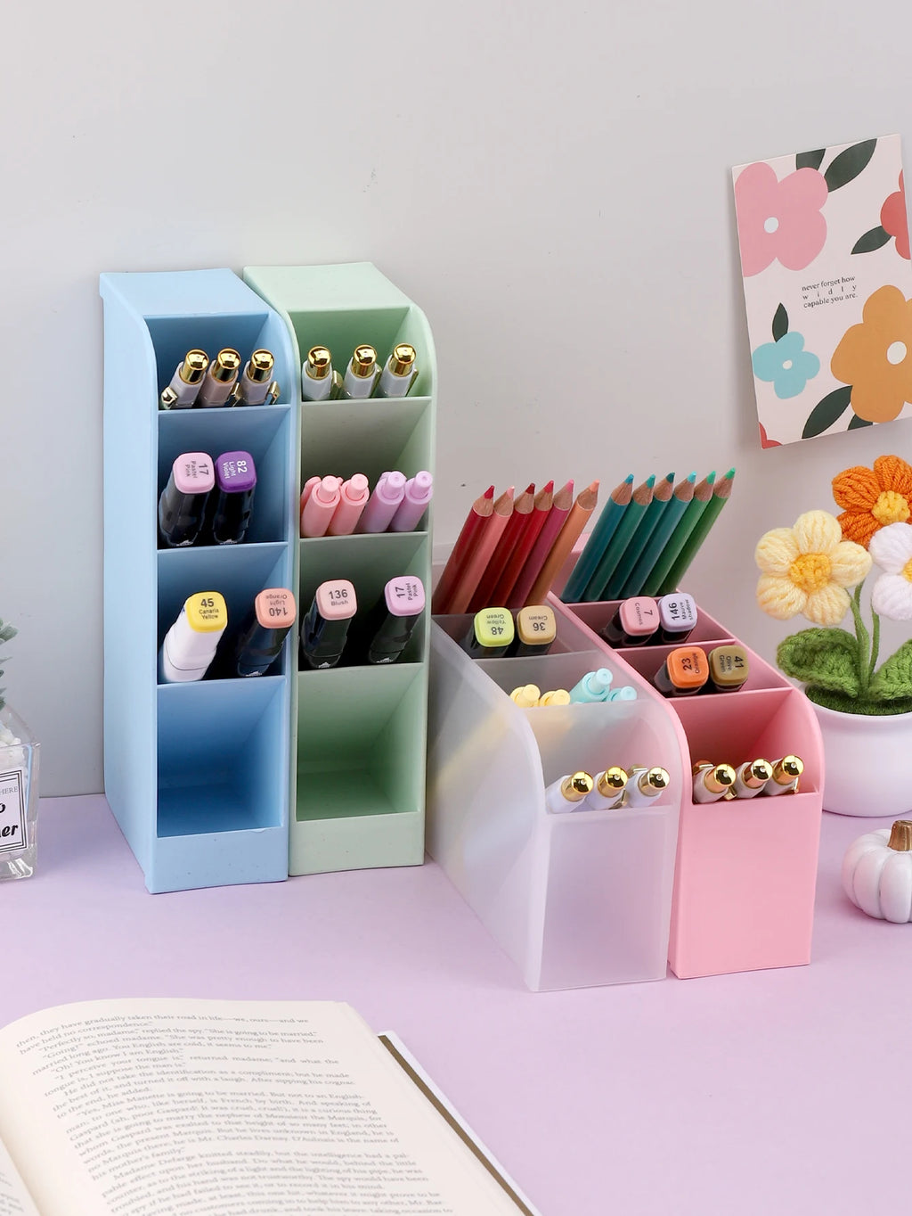1pc PP Desk organizer	Large Capacity desk accessories Office school Stationery pen holder Basic desk ornament Pencil Holder