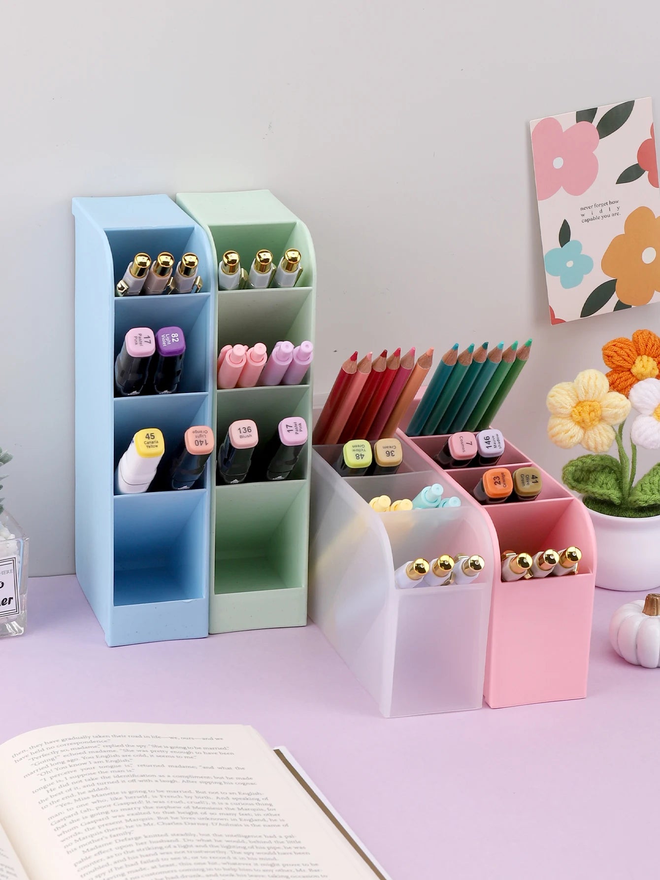 1pc PP Desk organizer	Large Capacity desk accessories Office school Stationery pen holder Basic desk ornament Pencil Holder
