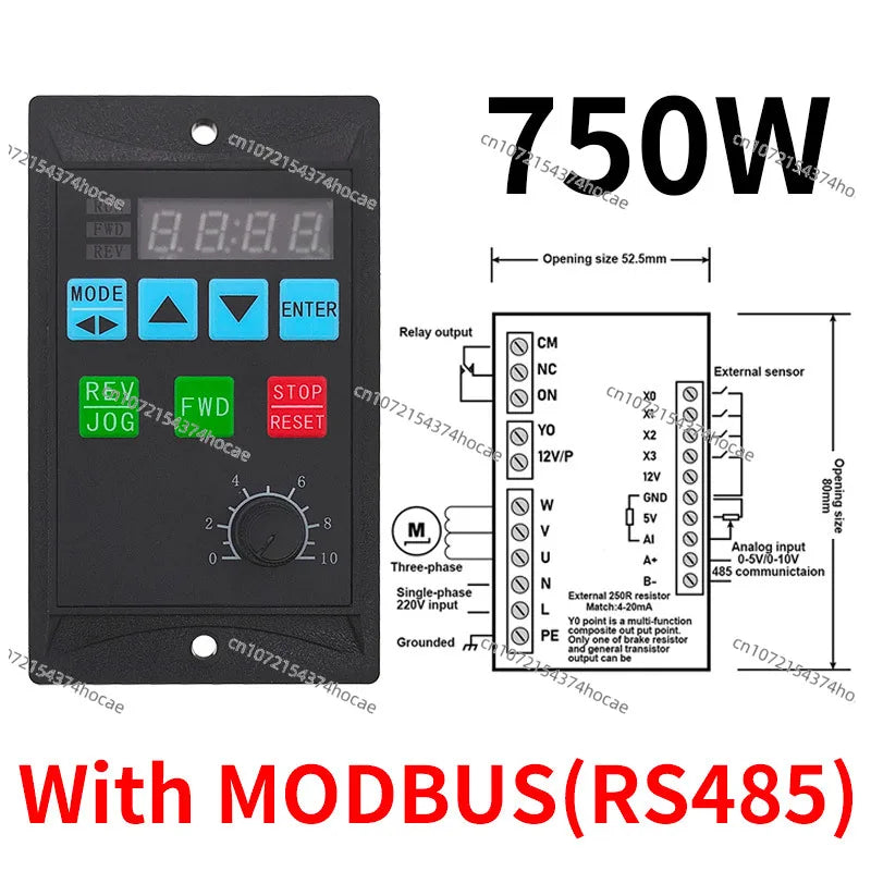 Frequency Converter Electric Inverter 1500W RS485 Add Motor Driver 0.75KW MCU Single Phase Input 220V 3-Phase Output 0.4KW 1.5KW
