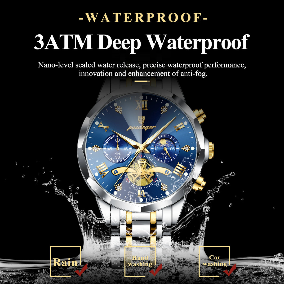 POEDAGAR Luxury Men Watch Top Waterproof Luminous Chronograph Man