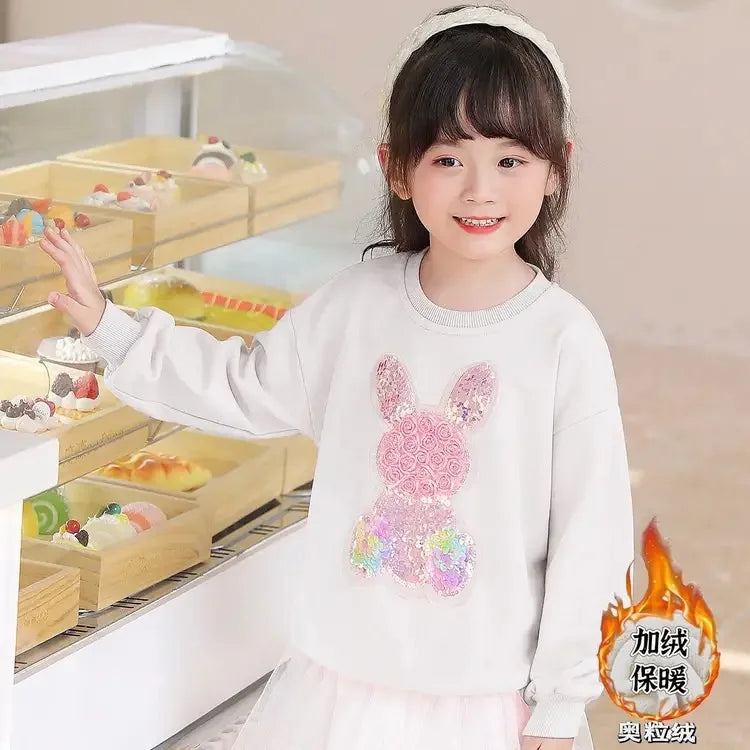 Cute Cat Baby Girls Hoody Sweatshirt Toddler Kids Cotton Sequins Cartoon Sweater Children Spring Autumn Clothes Tops