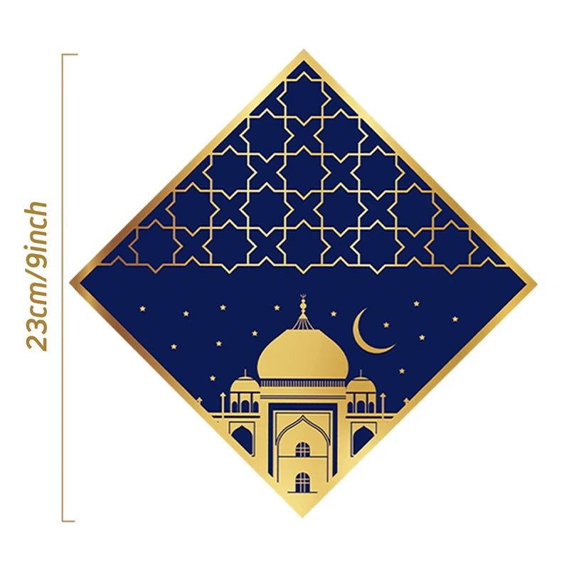 Blue Gold Eid Mubarak Ramadan Moon Festival Muslim Party Disposable Tableware Cups Plates Napkins Baby Shower Party Decorations