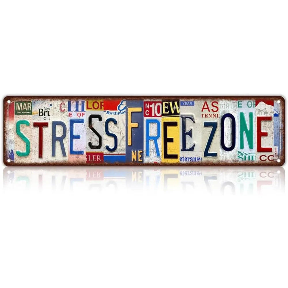 Vintage Stress Free Zone Metal Tin Sign - Street Style Wall Decor for Home Bar Man Cave