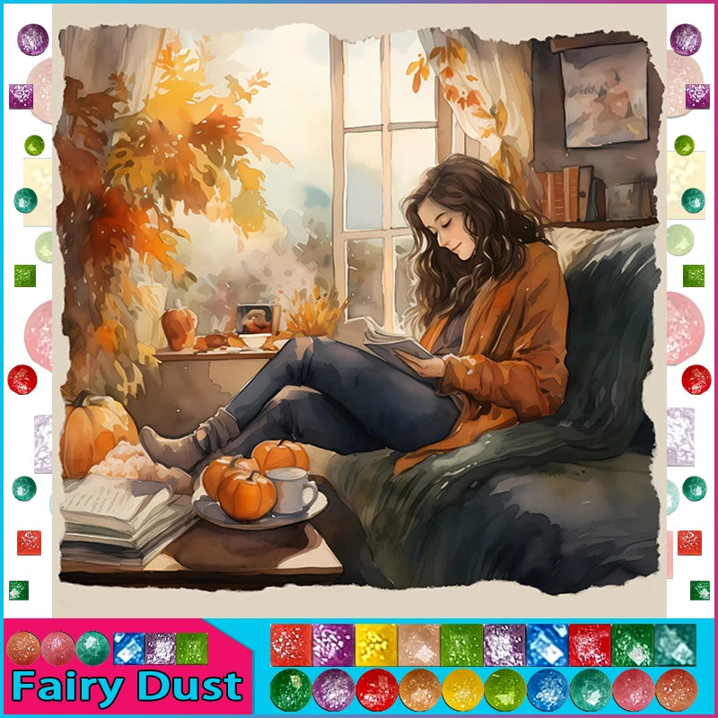 HOMFUN Fairy Dust 5D DIY Diamond Painting "Scenery Beauty House" Full Drill Resin Diamond Embroidery Cross Stitch Home Decor