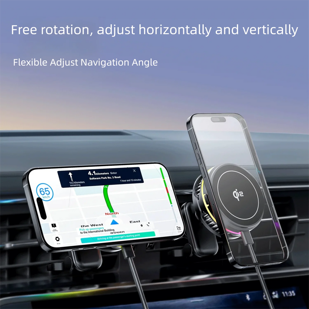 QI2 TEC Cooling RGB Magnetic Car Wireless Charger Fast Charging Radiator Air Vent Clip Holder For Magsafe iPhone 17 16 Pro Max