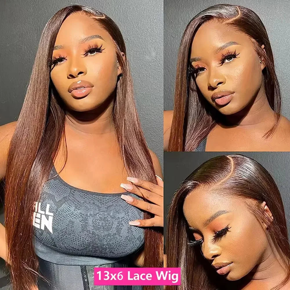 #4 Straight Chocolate Brown Wigs 200% Density 13x4 13x6 HD