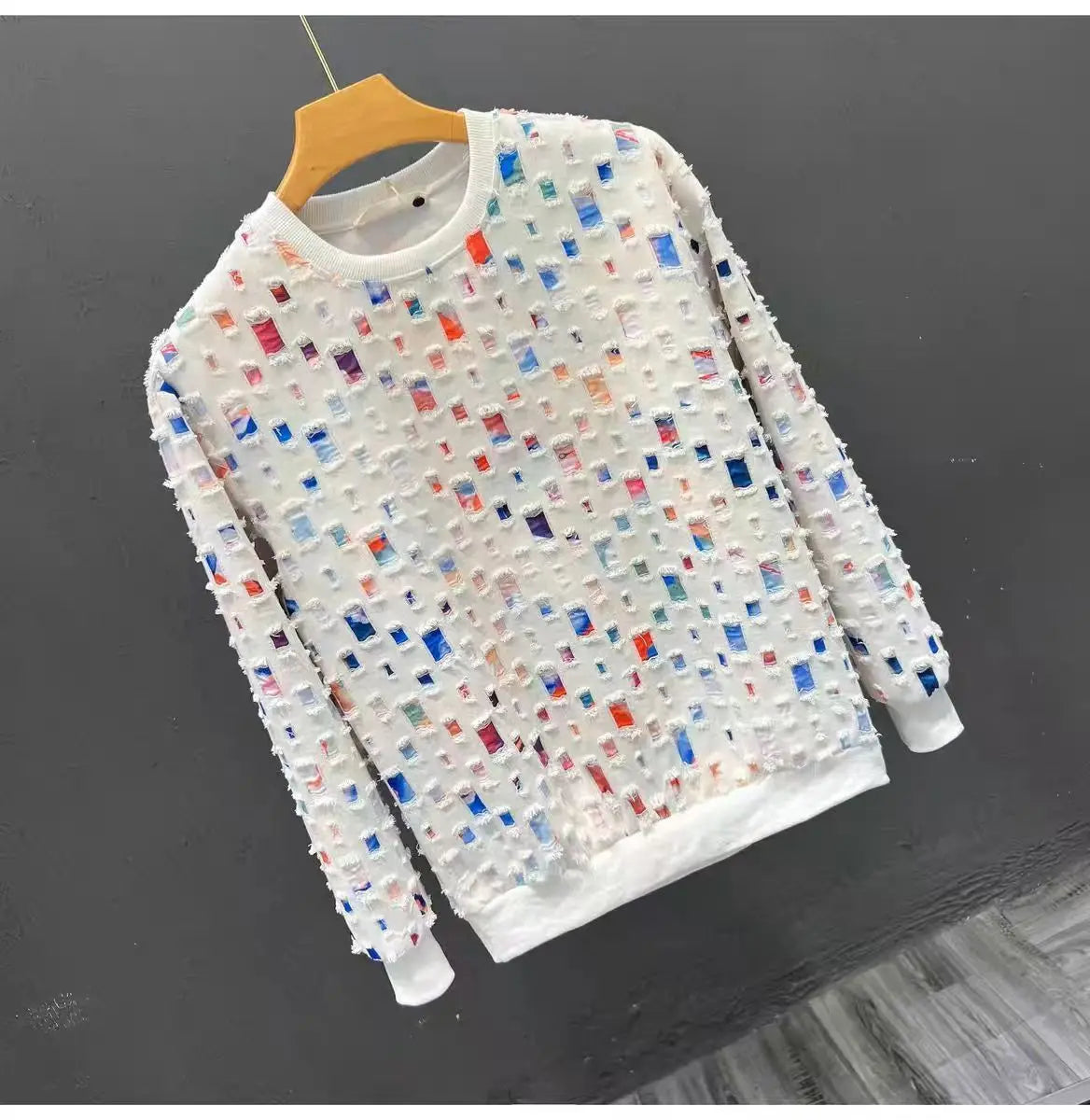 Round Neck Sweatshirt Men Spring Autumn Sportswear broken hole Pullover New Casual Fashion Hip Hop Hoodies Streetwear Top