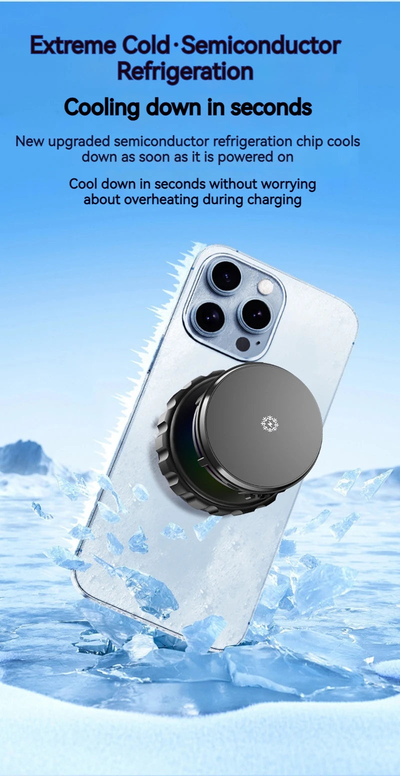 15W Car Magnetic Wireless Charger Phone Stand, Suction Cup with Semiconductor Cooling & Colorful Ambient Lights, 360° Rotatable