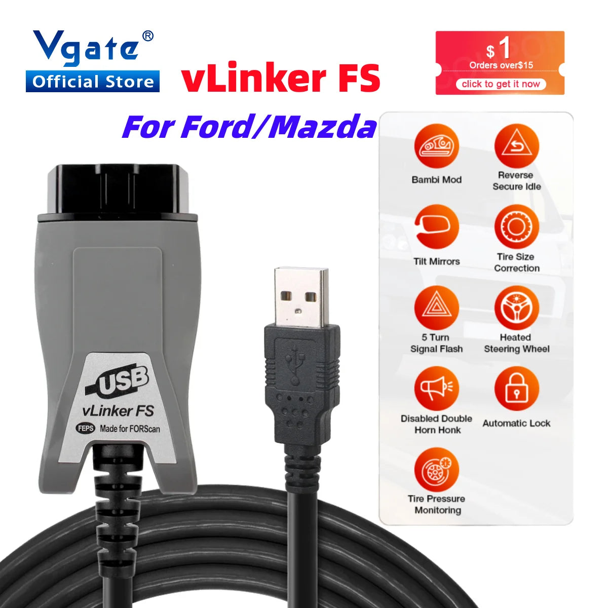 Vgate Vlinker FS Elm327 for Ford Forscan HS MS