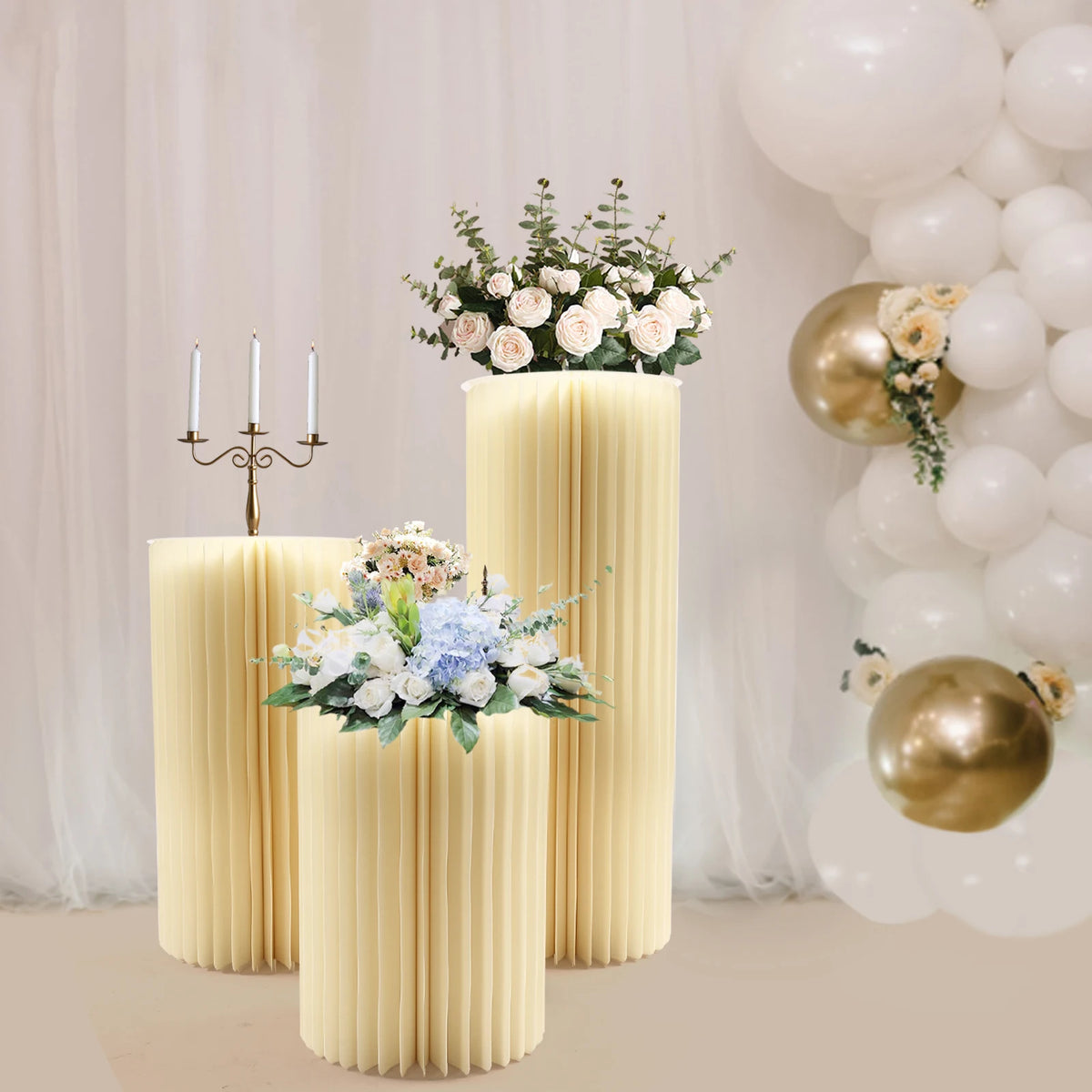 3‑Pack Foldable Honeycomb Paper Cylinder Flower Stands