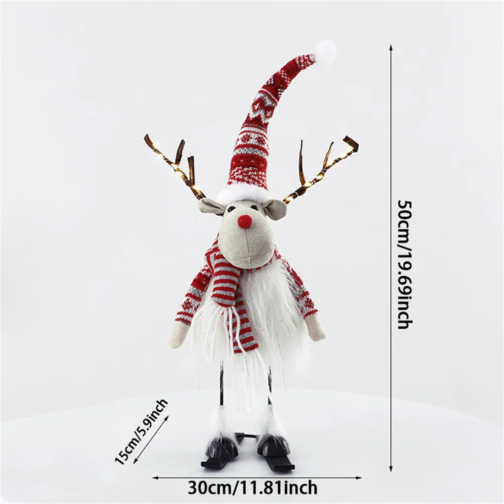 Christmas Large Standing Elk Dolls Navidad Figurine Ornaments With Lights Reindeer For Xmas Kid Gift 2023 New Year Home Decor