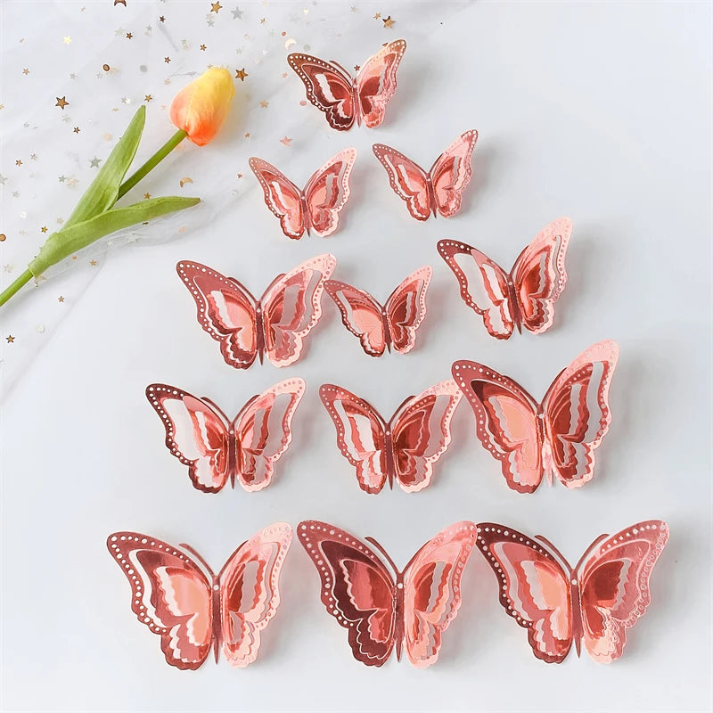 12Pcs 3D Double Layer Butterfly Wall Sticker on The Wall for Home Decor DIY Butterflies Fridge Magnet Stickers Room Decoration