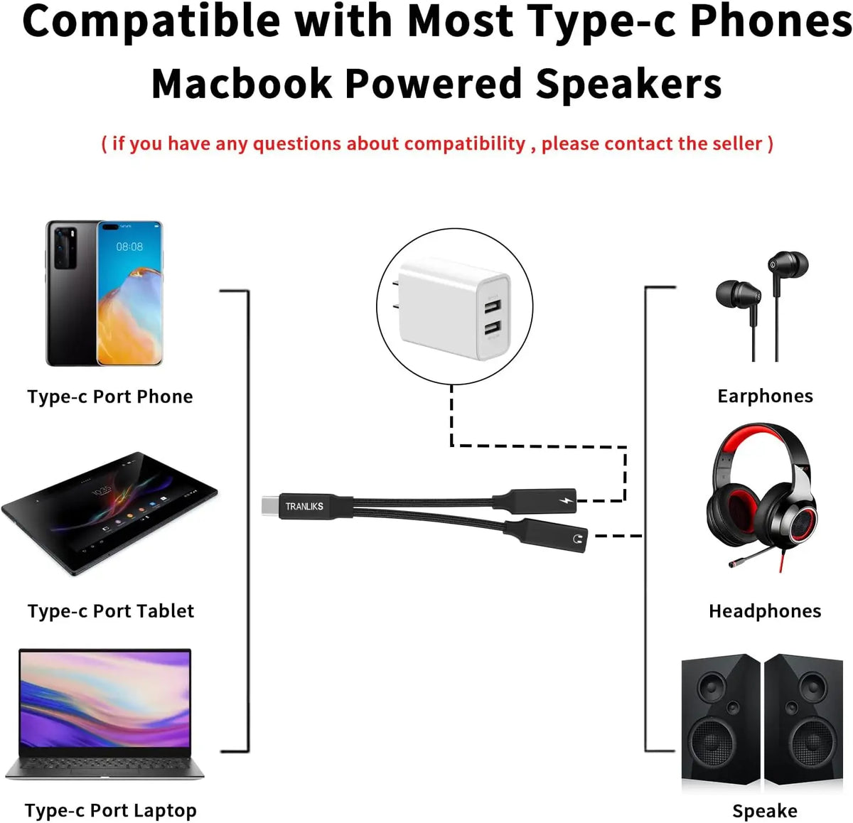 OTG 2 IN 1 USB C Splitter to Dual