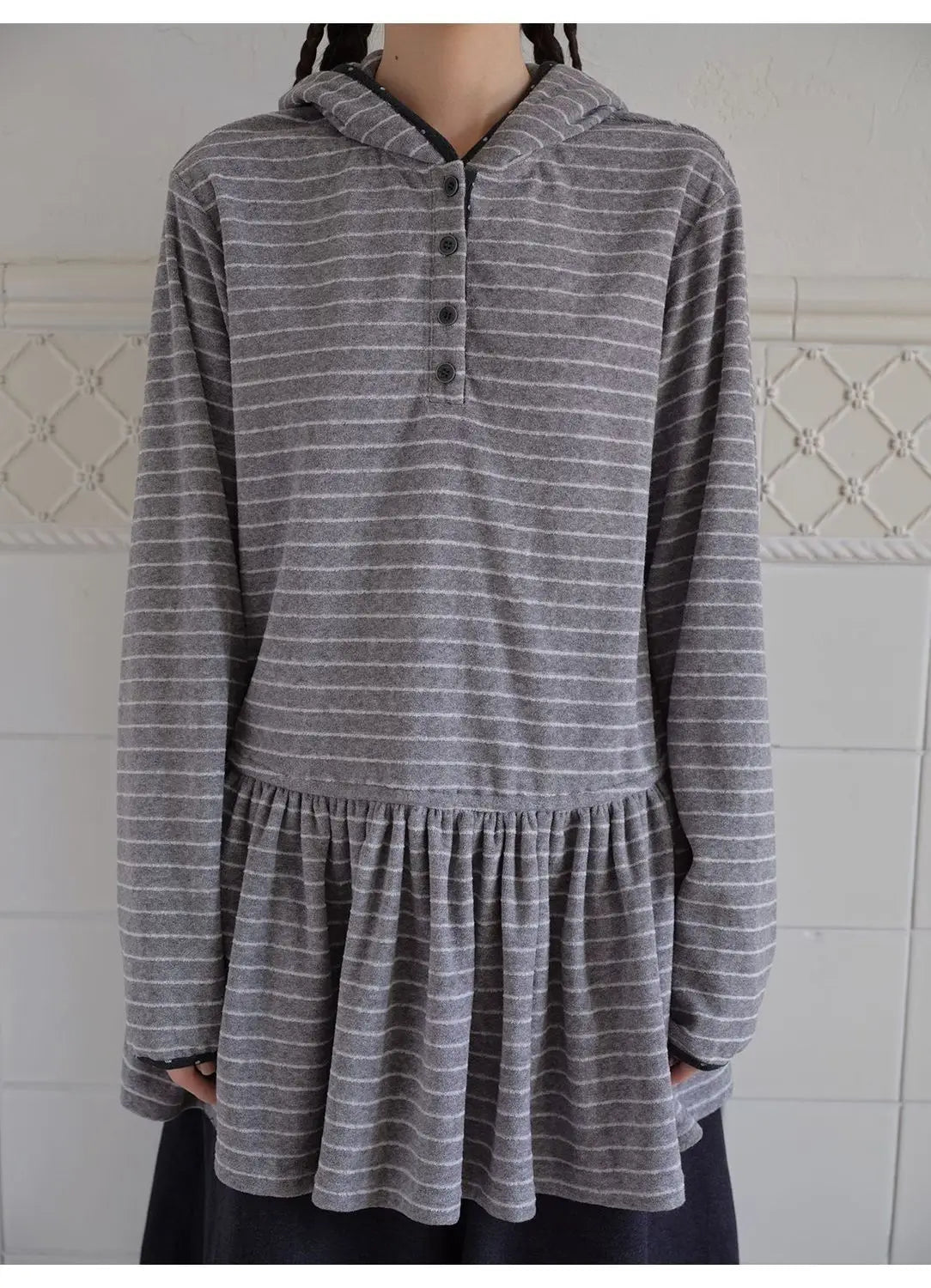 Onalippa Girl Style Hooded Sweatshirt Spring Autumn New College Women Clothing Gray White Striped Long Sleeved T-shirt Base