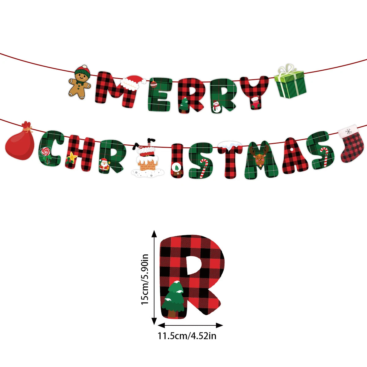 1Pcs Merry Christmas Hanging Garland Banner Paper Santa Snowman Christmas Stocking Christmas New Year Home Party Decoration