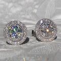 Huitan Delicate Small Round Stud Earrings Women with Shiny Cubic Zirconia Simple Versatile Accessories for Teens Fashion Jewelry