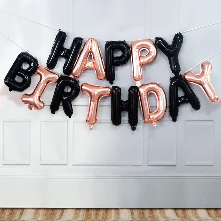 ATG 13pcs Rose Gold Birthday Balloon  Foil Letter Balloons Set Happy Birthday Decoration Caramel Color Globos Kids Party Supplie