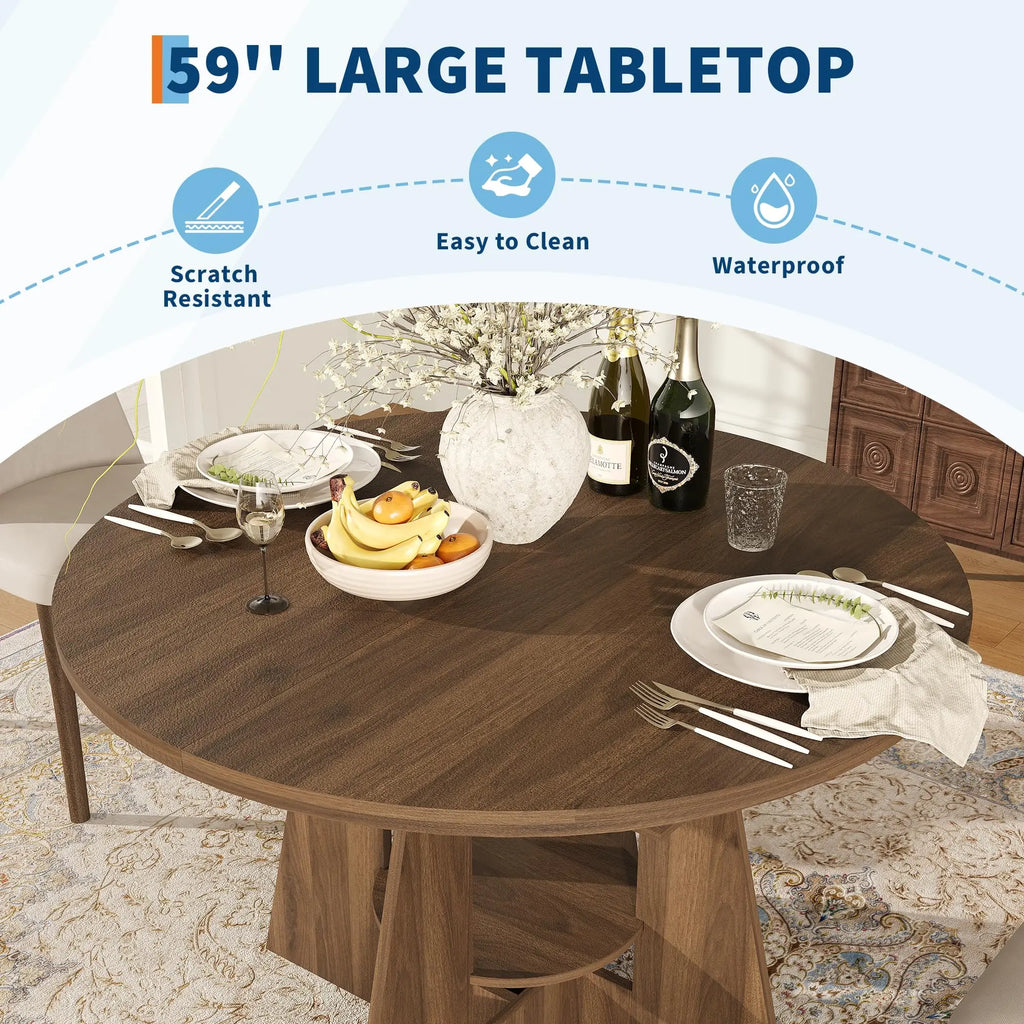 43.3-59 Inch Extendable Round Dining Table