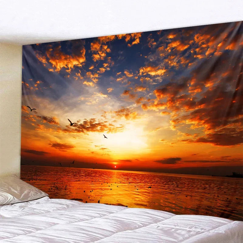 Blue sky and white clouds tapestry wall hanging hippie room background cloth boho home decor beach mat yoga mat sofa bed sheet