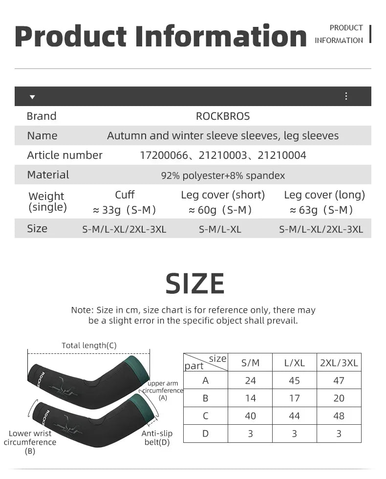 ROCKBROS Cycling Sleeve Leg Sleeve Windproof Sports Fleece Sleeves
